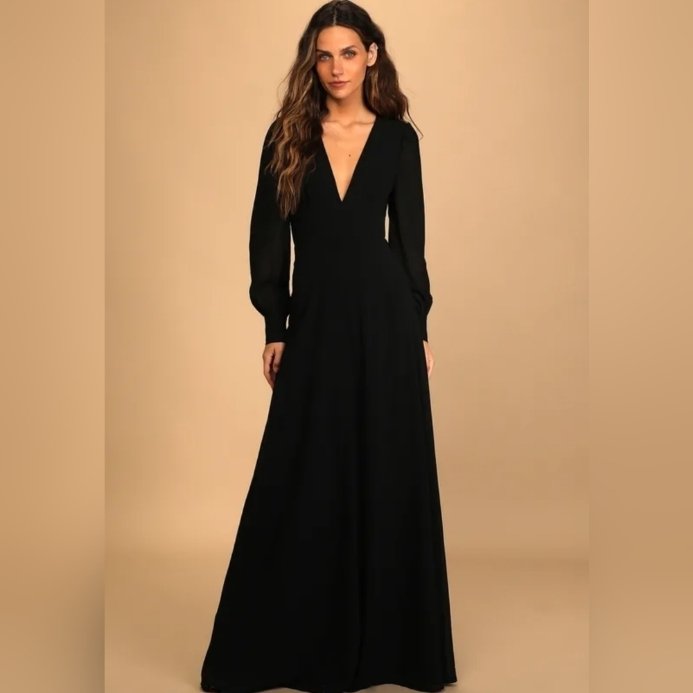 NWOT Lulu's Black Long Sleeve Backless Maxi Dress Size 1X=16/18
